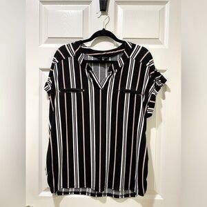 Flower & Feather women’s 2x blouse pinstripe black
